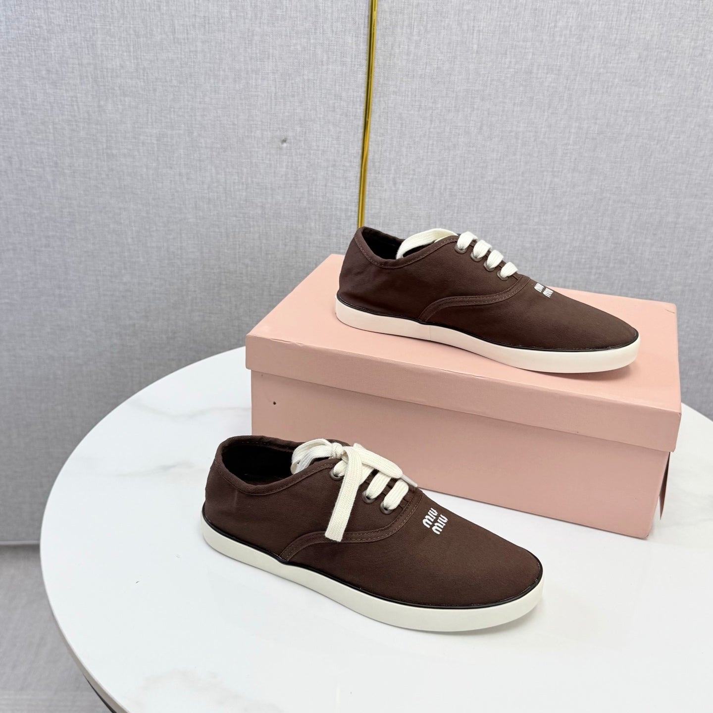 MIUMIU 26S SNEAKER IN DRAK BROWN FABRIC