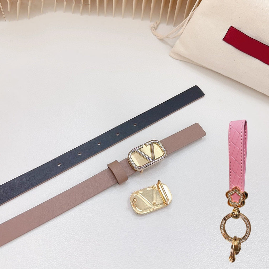 Gold Vlogo and Silver Hardware Buckle Brown Black Calfskin 20mm