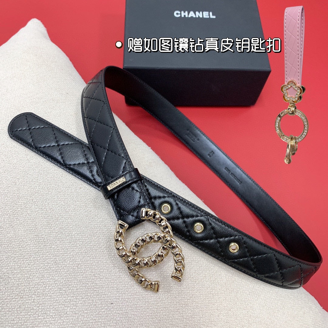 CC 26S BELT 30 MM IN BLACK LAMBSKIN DIAMOND QUILTED 660302