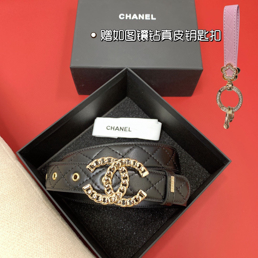 CC 26S BELT 30 MM IN BLACK LAMBSKIN DIAMOND QUILTED 660302
