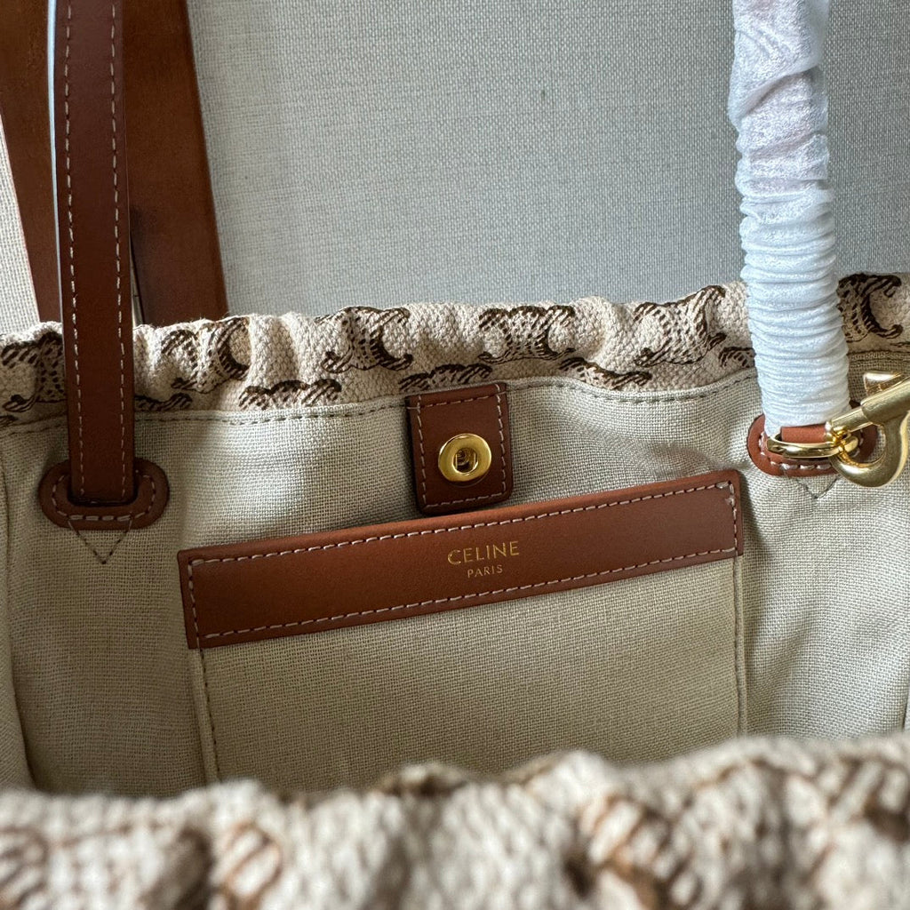 CELINE 26S CUIR CABAS HANDBAG 22 IN BROWN AND BEIGE CALFSKIN