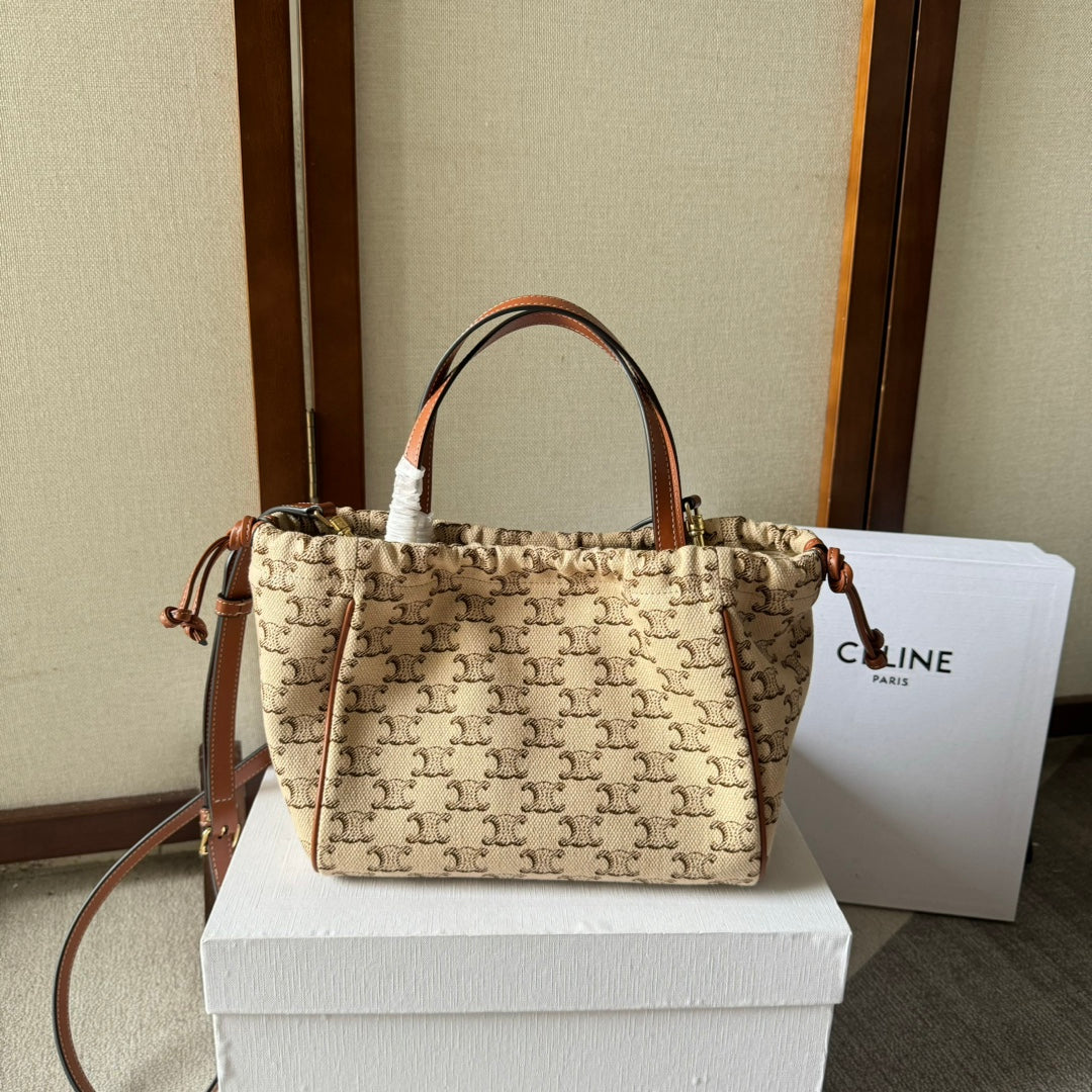 CELINE 26S CUIR CABAS HANDBAG 22 IN BROWN AND BEIGE CALFSKIN