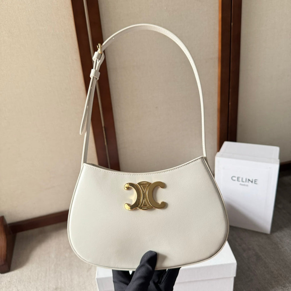 CELINE 26S TILLY BAG 22 IN WHITE CALFSKIN WITH GOLD HARDWARE