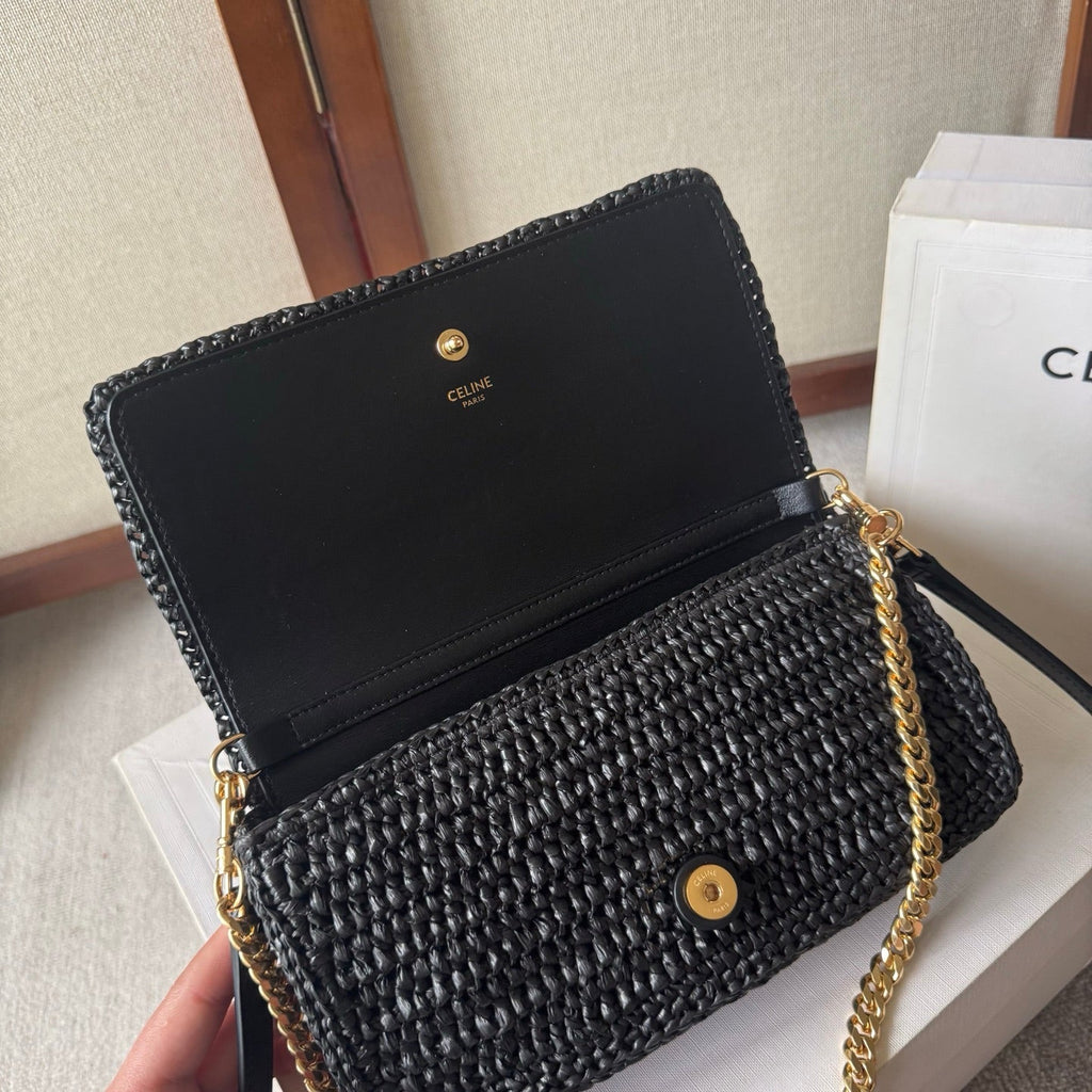 CELINE 26S MULTIPOCHETTE BAG 23 IN BLACK RAFFIA