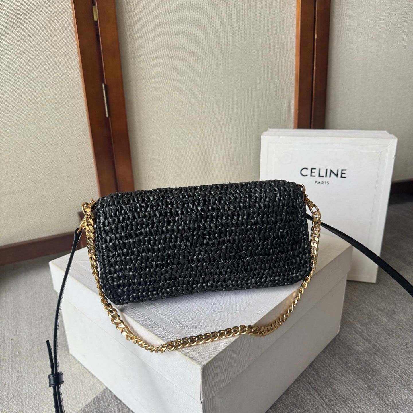 CELINE 26S MULTIPOCHETTE BAG 23 IN BLACK RAFFIA