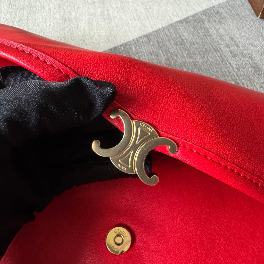 CELINE 26S LITTLE HALFMOON SOFT 46 IN RED LAMBSKIN