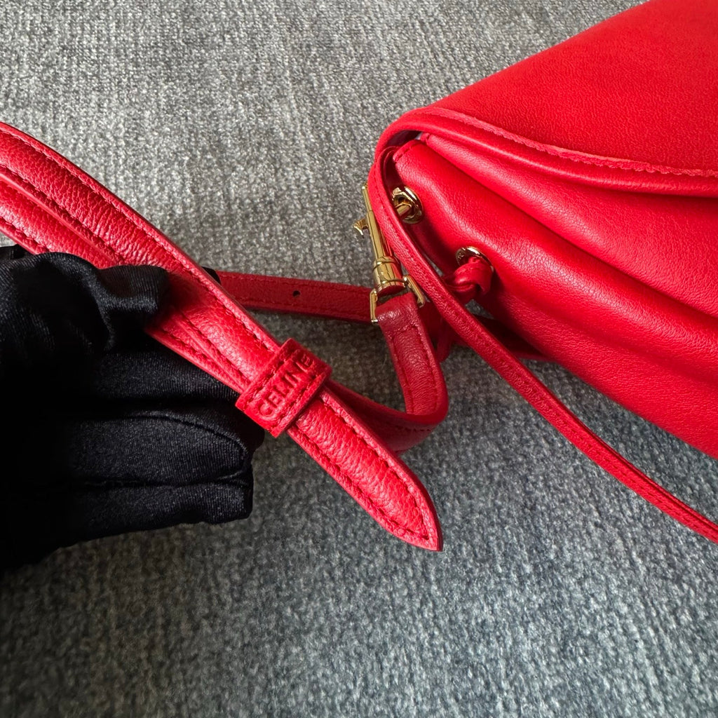 CELINE 26S LITTLE HALFMOON SOFT 46 IN RED LAMBSKIN