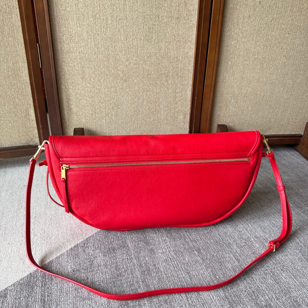 CELINE 26S LITTLE HALFMOON SOFT 46 IN RED LAMBSKIN