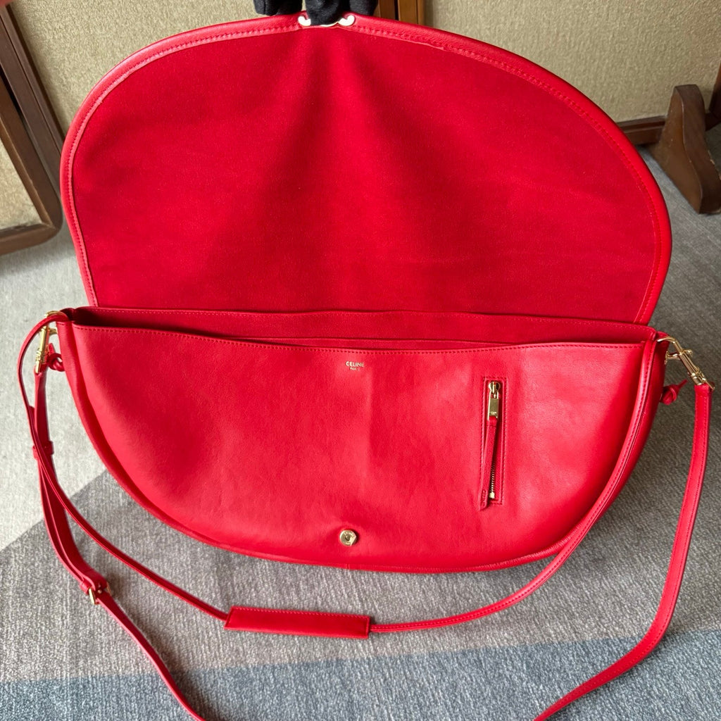 CELINE 26S LITTLE HALFMOON SOFT 46 IN RED LAMBSKIN