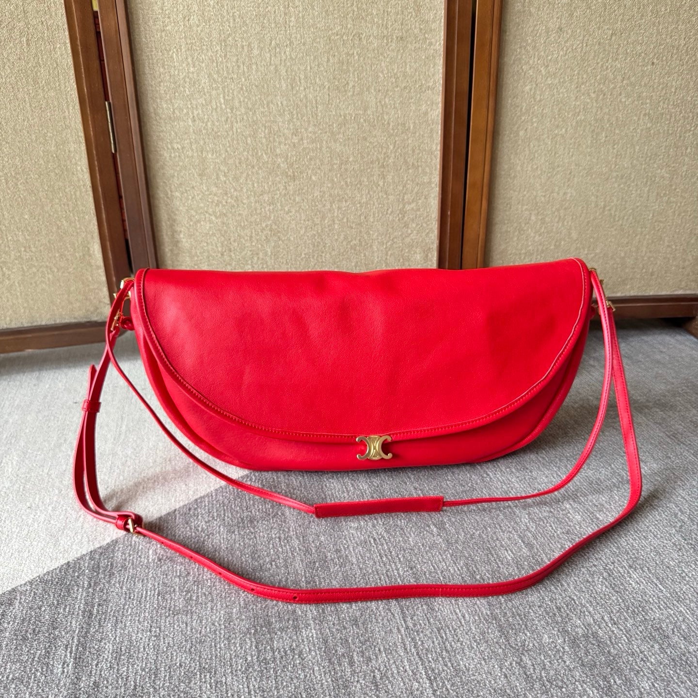 CELINE 26S LITTLE HALFMOON SOFT 46 IN RED LAMBSKIN