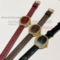BAIGNOIRE WATCH GOLD CASE AND LEATHER STRAP WITH CRYSTALS
