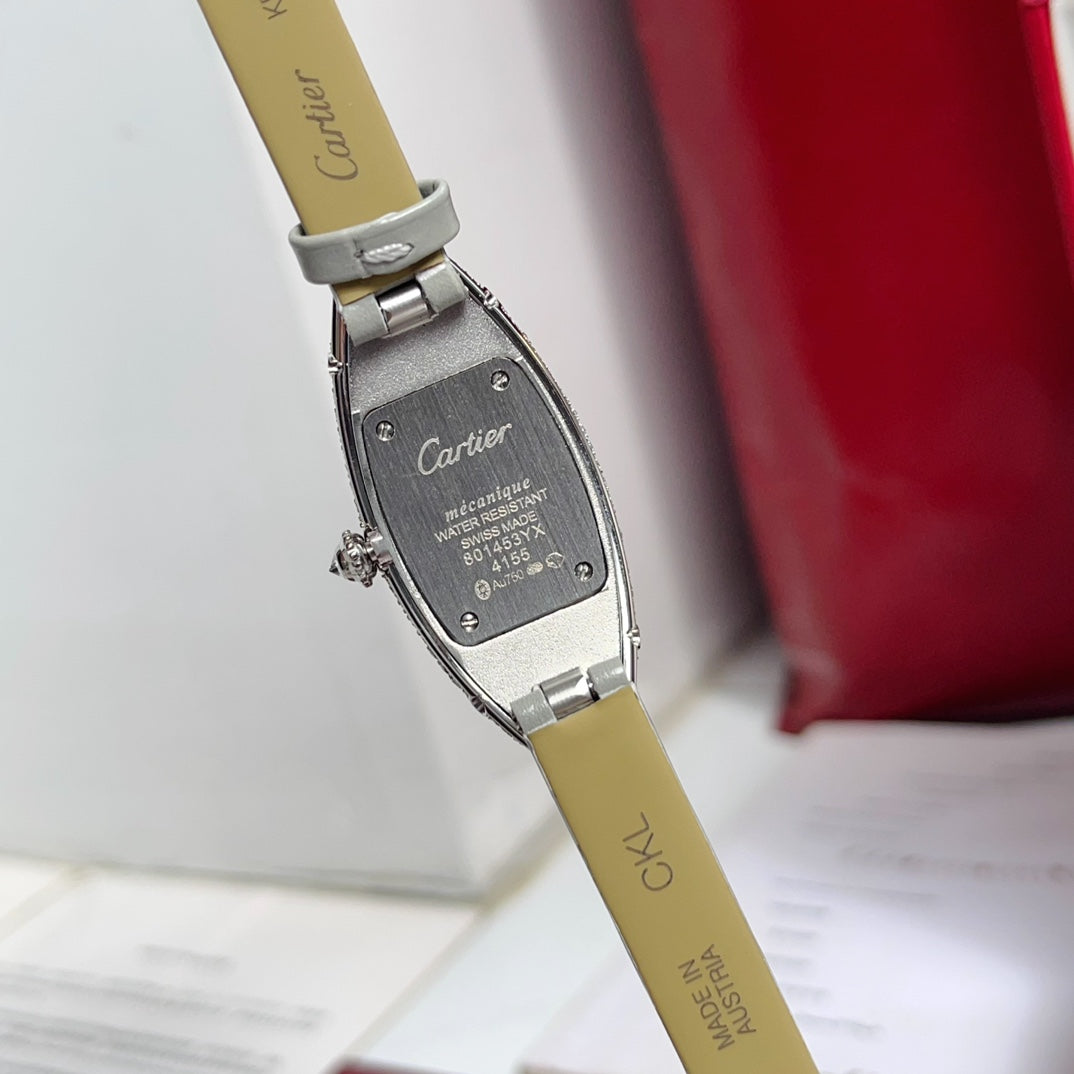 BAIGNOIRE ALLONGÉE WATCH SILVER CASE WITH PASTEL GRAY LEATHER STRAP