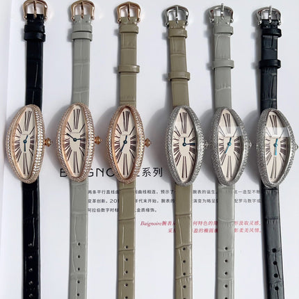 BAIGNOIRE ALLONGÉE WATCH SILVER CASE WITH PASTEL GRAY LEATHER STRAP