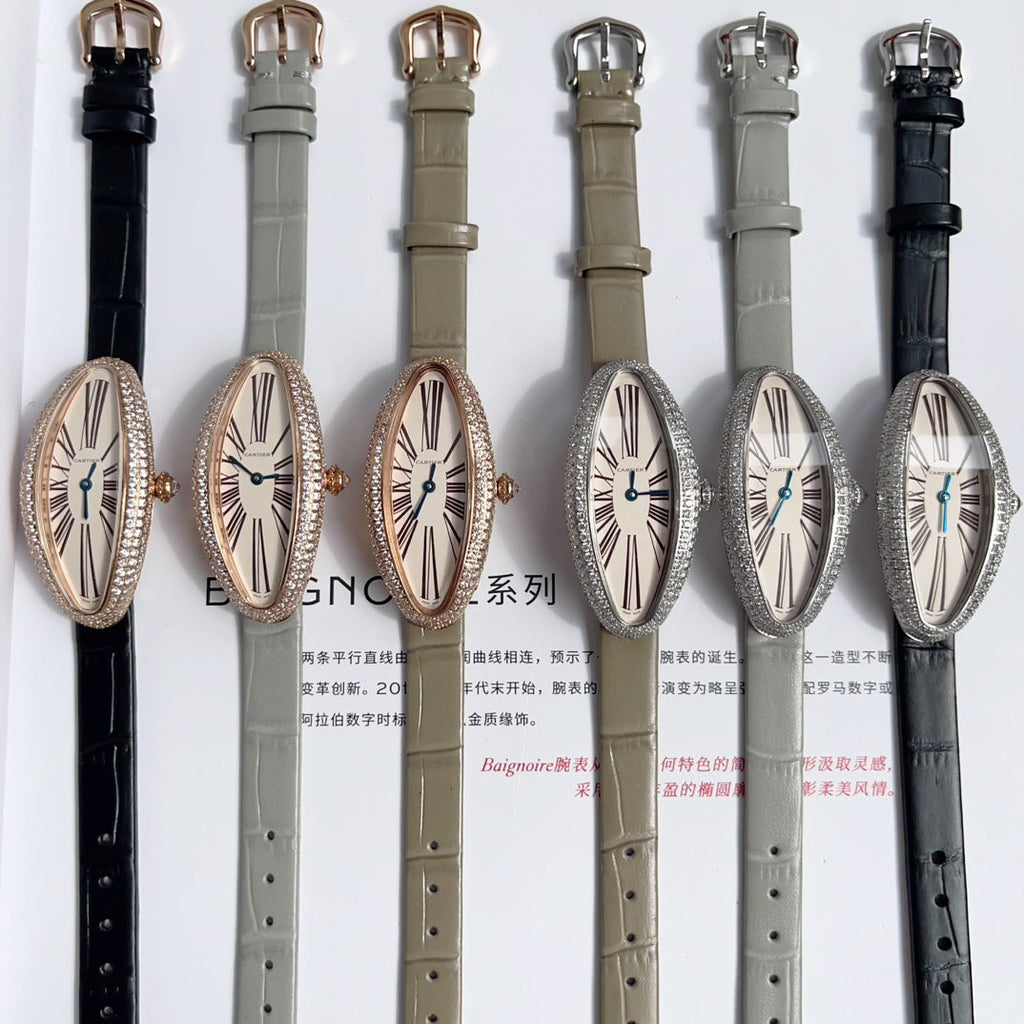BAIGNOIRE ALLONGÉE WATCH SILVER CASE WITH PASTEL GRAY LEATHER STRAP