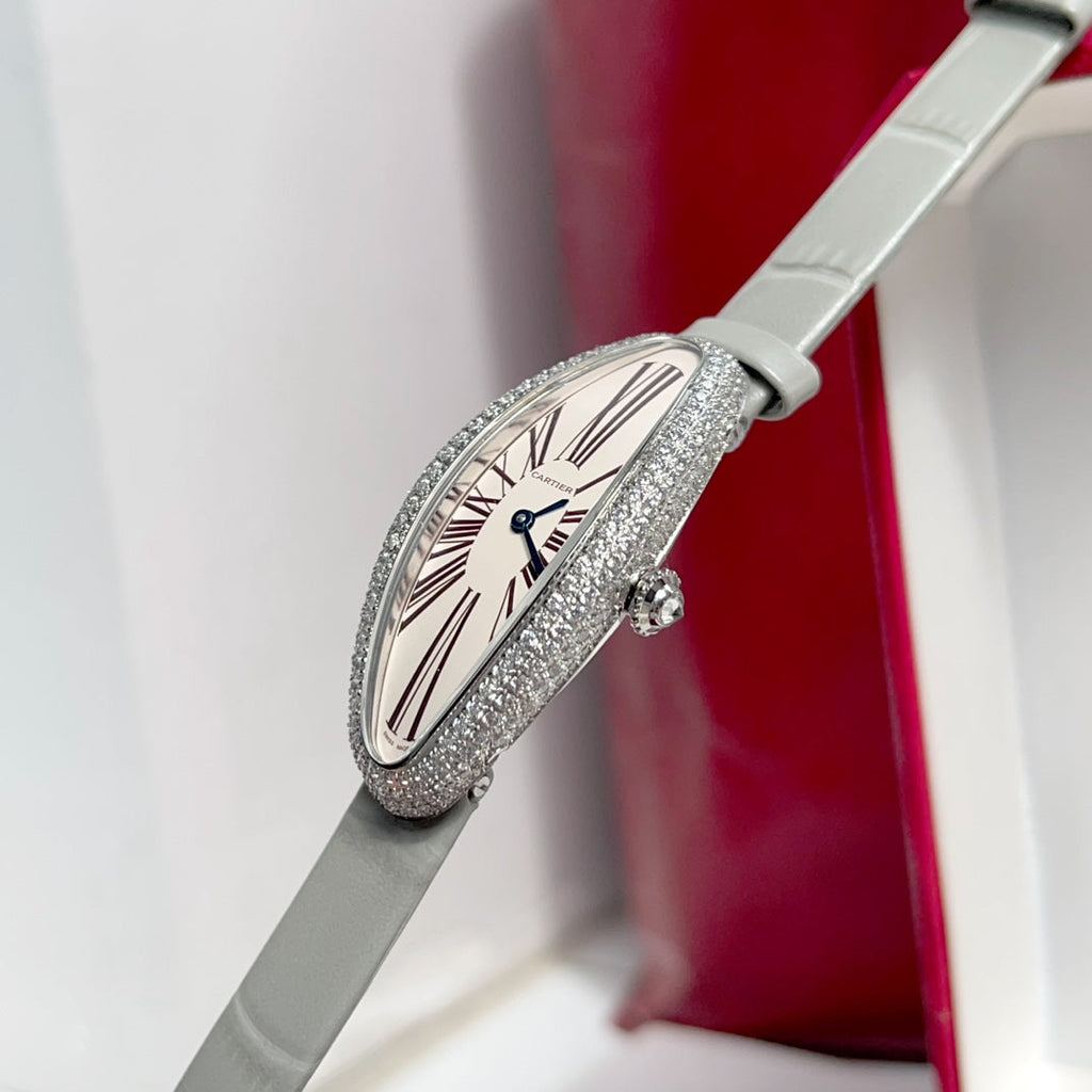 BAIGNOIRE ALLONGÉE WATCH SILVER CASE WITH PASTEL GRAY LEATHER STRAP