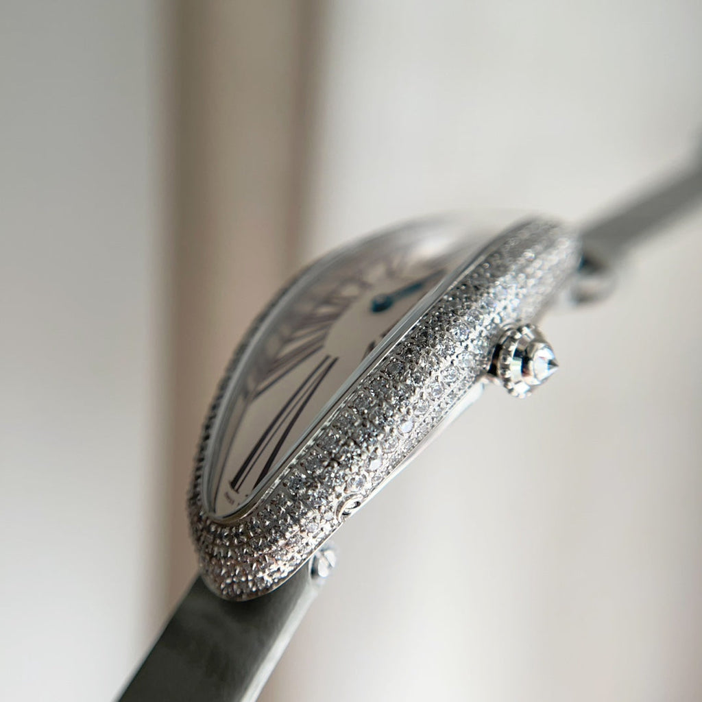 BAIGNOIRE ALLONGÉE WATCH SILVER CASE WITH PASTEL GRAY LEATHER STRAP