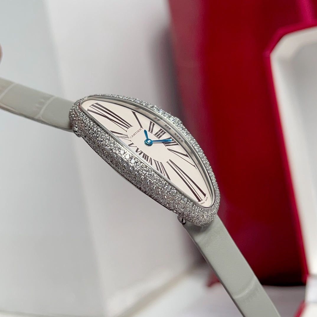 BAIGNOIRE ALLONGÉE WATCH SILVER CASE WITH PASTEL GRAY LEATHER STRAP