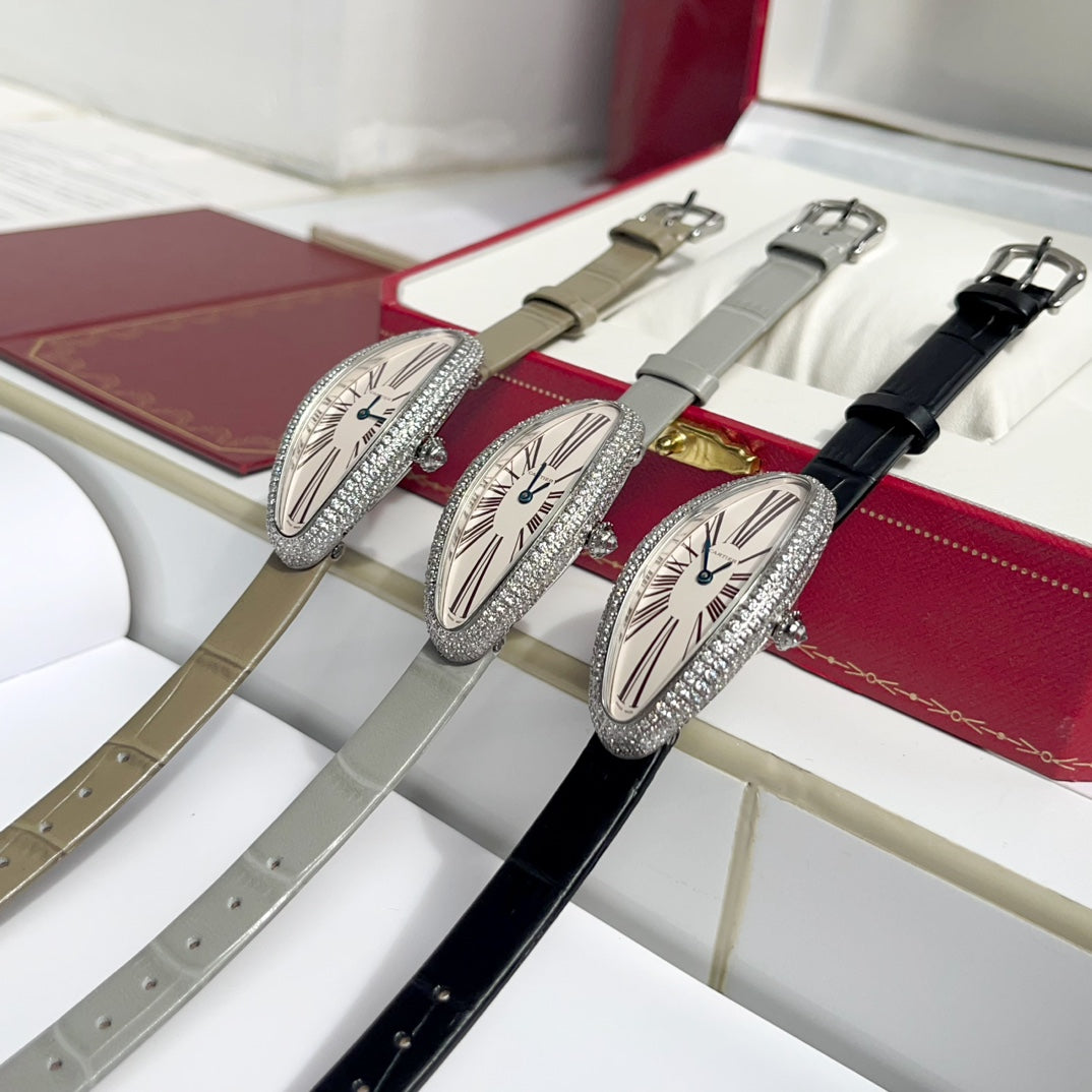 BAIGNOIRE ALLONGÉE WATCH SILVER CASE WITH PASTEL GRAY LEATHER STRAP