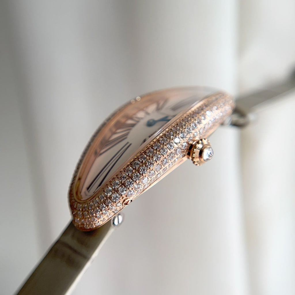BAIGNOIRE ALLONGÉE WATCH ROSE GOLD CASE WITH WARM GRAY LEATHER STRAP