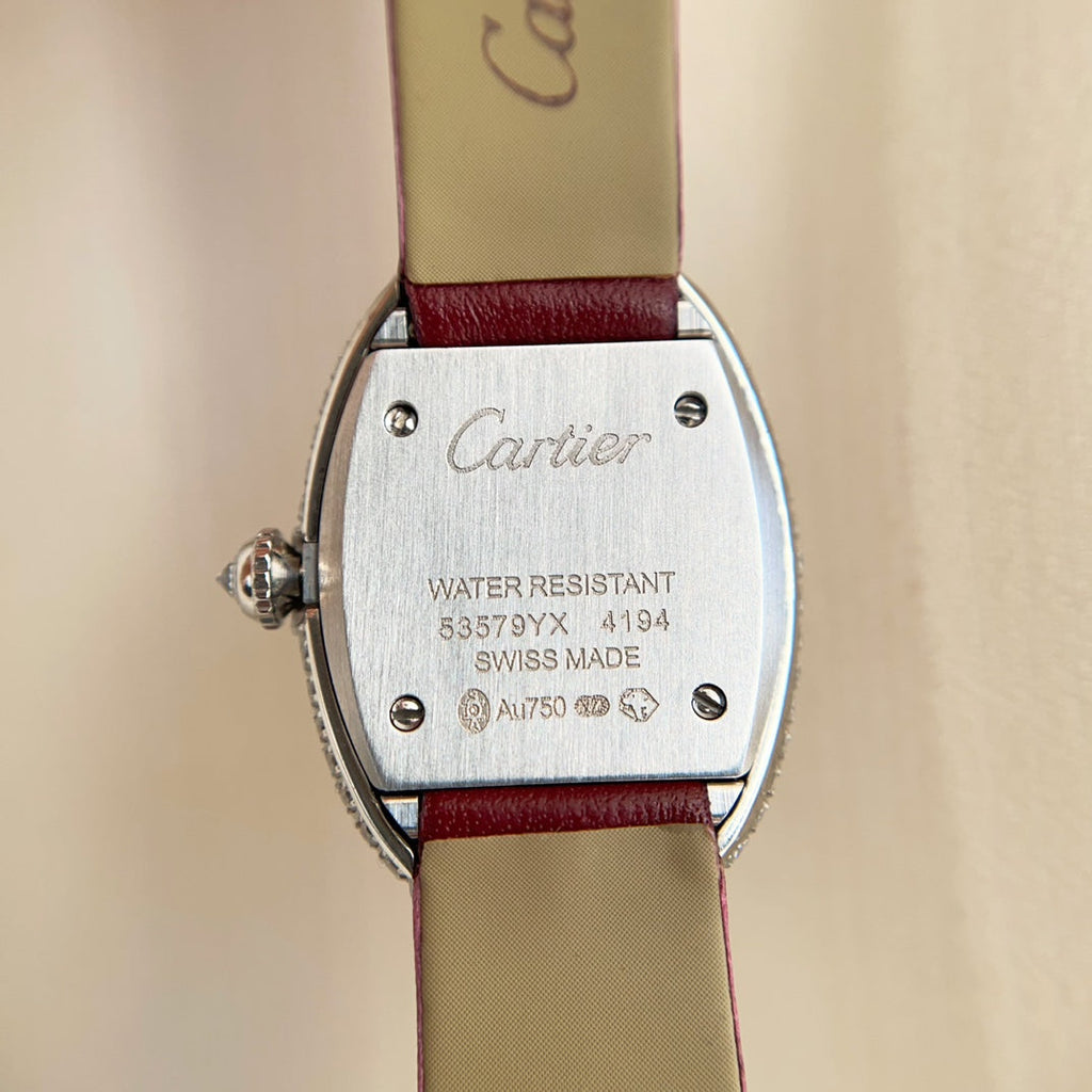 BAIGNOIRE WATCH SILVER CASE WITH CRYSTALS AND JAM RED LEATHER