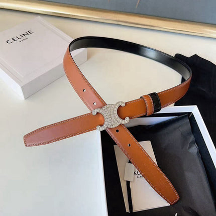 CELINE 26S BELT 25 MM IN BLACK AND BROWN CALFSKIN 636402