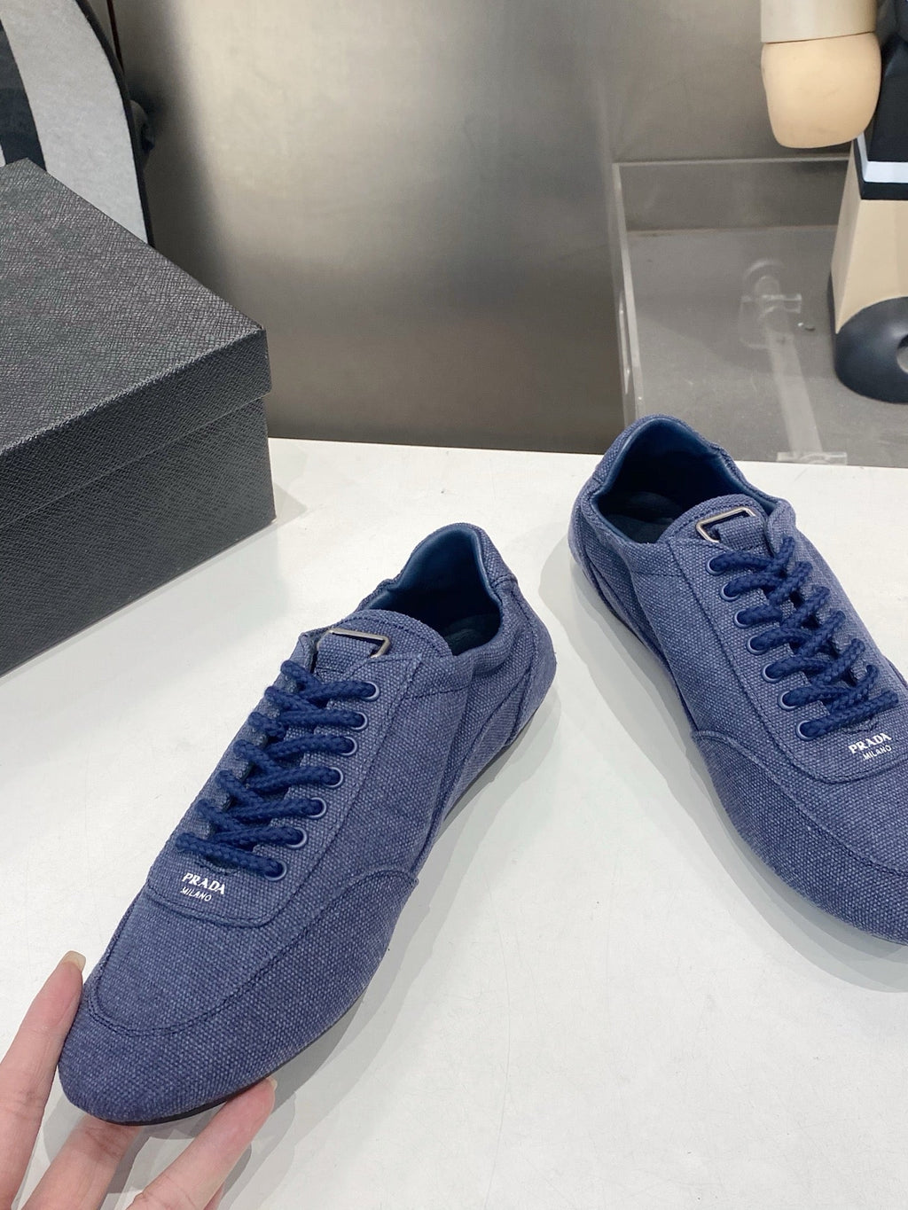 PRADA 26S SNEAKERS IN DARK BLUE FABRIC