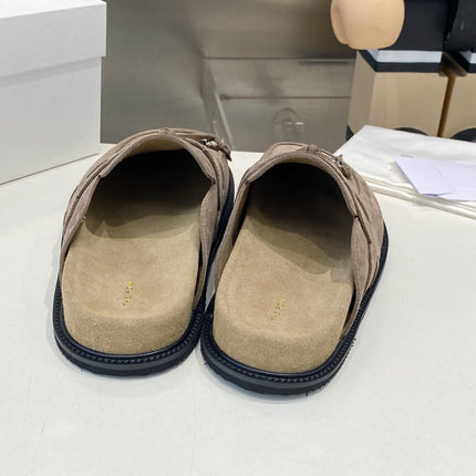 THE ROW 26S KNOT DETAIL MULE LOAFERS IN TAUPE BROWN SUEDE