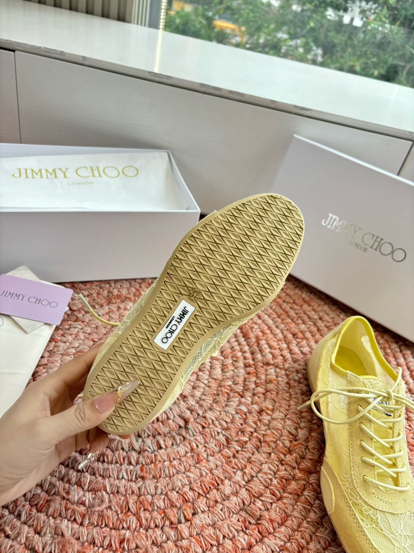 JIMMY CHOO 26S SNEAKERS IN YELLOW MESH AND SUEDE