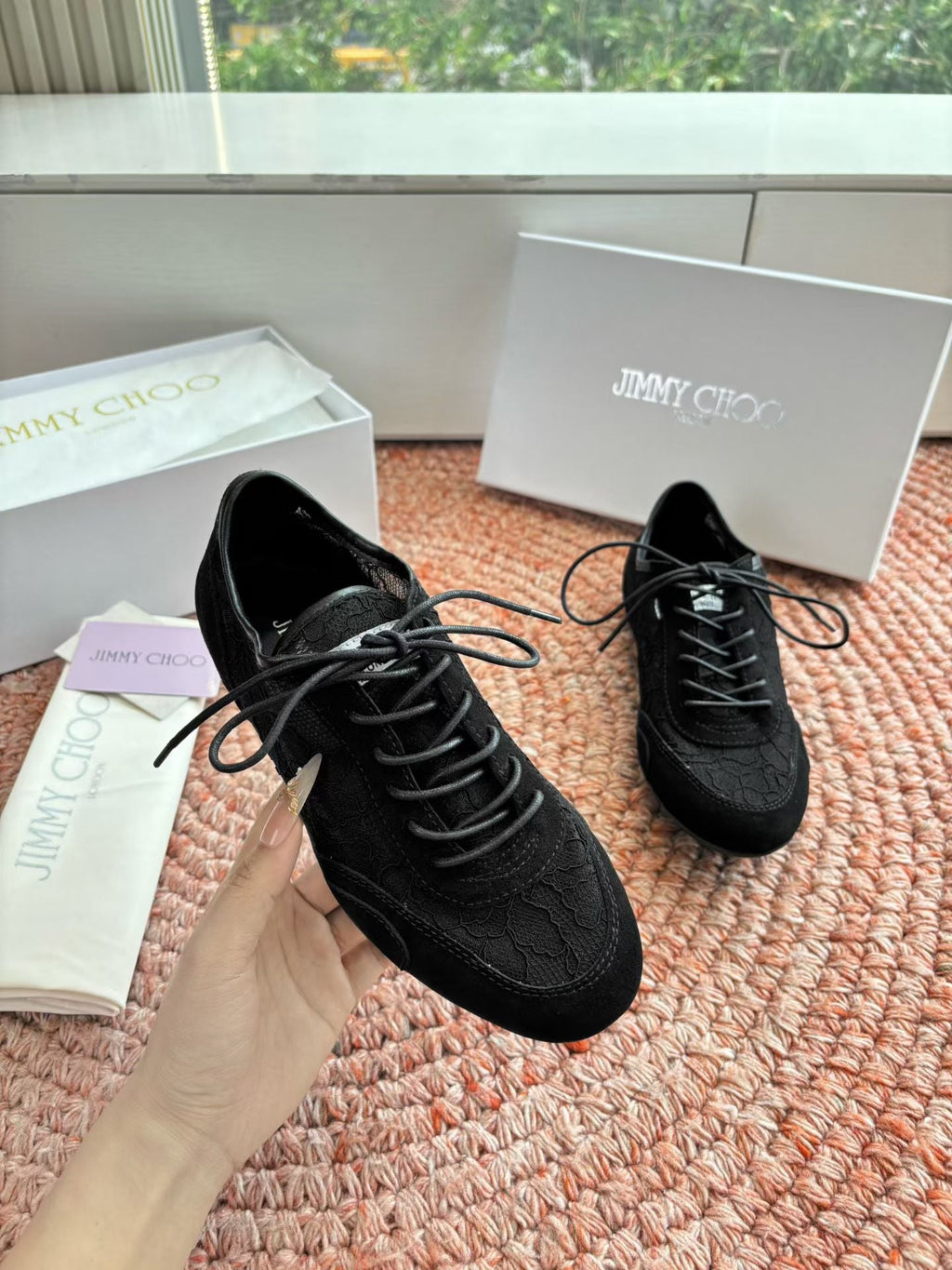 JIMMY CHOO 26S SNEAKERS IN BLACK MESH AND SUEDE