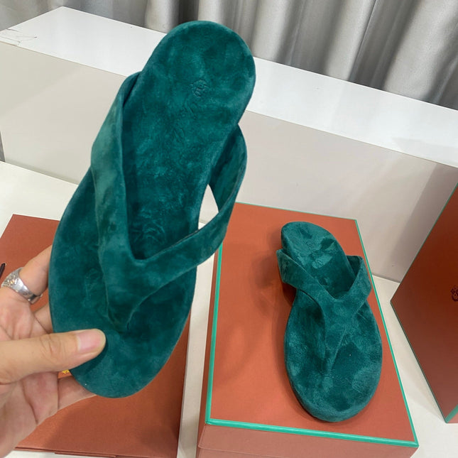 LP 26S THONG SANDALS IN DEEP TEAL GREEN SUEDE