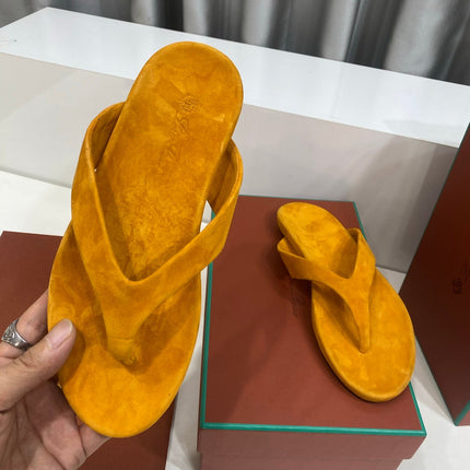 LP 26S THONG SANDALS IN MUSTARD YELLOW SUEDE