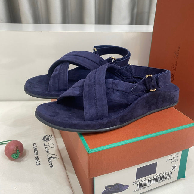 LP 26S CROSS-STRAP SANDALS IN NAVY BLUE SUEDE