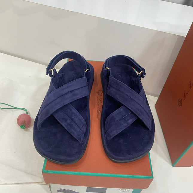 LP 26S CROSS-STRAP SANDALS IN NAVY BLUE SUEDE