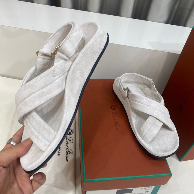 LP 26S CROSS-STRAP SANDALS IN OFF WHITE SUEDE