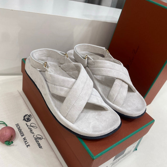 LP 26S CROSS-STRAP SANDALS IN OFF WHITE SUEDE