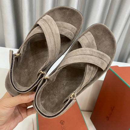 LP 26S CROSS-STRAP SANDALS IN GRAY BROWN SUEDE