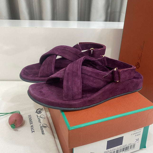 LP 26S CROSS-STRAP SANDALS IN DARK PURPLE SUEDE