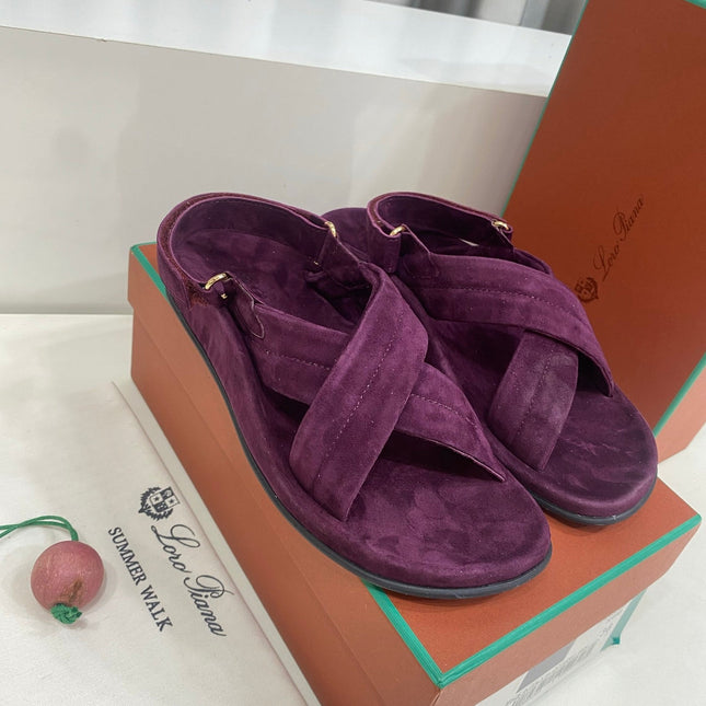 LP 26S CROSS-STRAP SANDALS IN DARK PURPLE SUEDE