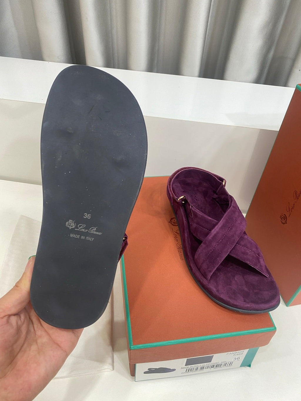 LP 26S CROSS-STRAP SANDALS IN DARK PURPLE SUEDE