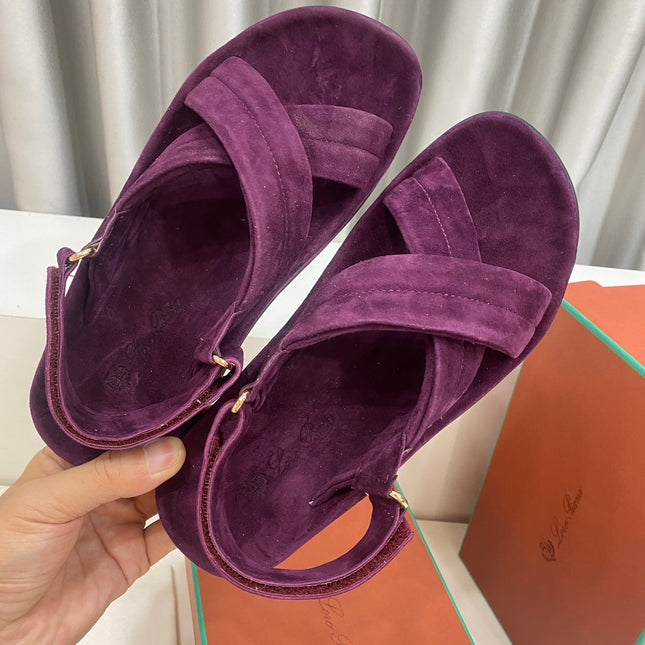 LP 26S CROSS-STRAP SANDALS IN DARK PURPLE SUEDE