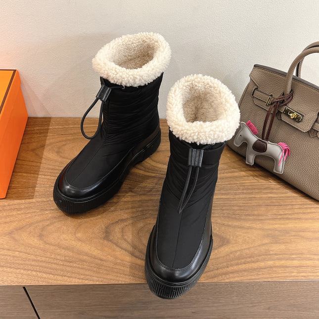 HM 26S SHEARLING DRAWSTRING BOOTS IN BLACK FABRIC MIX CALFSKIN