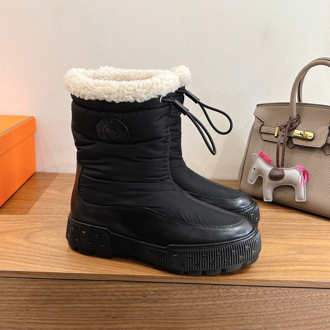HM 26S SHEARLING DRAWSTRING BOOTS IN BLACK FABRIC MIX CALFSKIN
