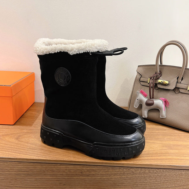 HM 26S SHEARLING DRAWSTRING BOOTS IN WHITE CALFSKIN