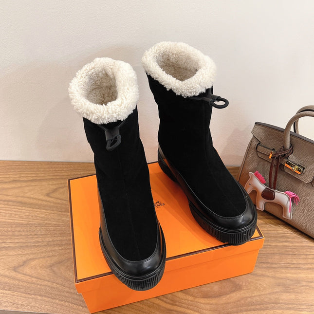 HM 26S SHEARLING DRAWSTRING BOOTS IN WHITE CALFSKIN