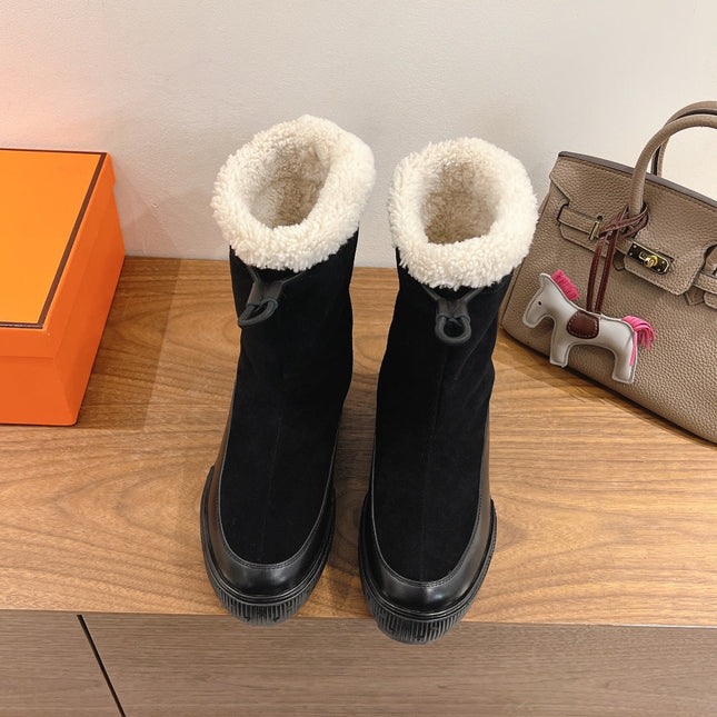HM 26S SHEARLING DRAWSTRING BOOTS IN WHITE CALFSKIN