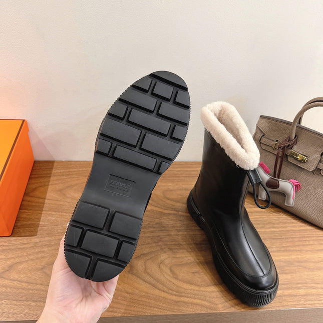 HM 26S SHEARLING DRAWSTRING BOOTS IN BLACK CALFSKIN