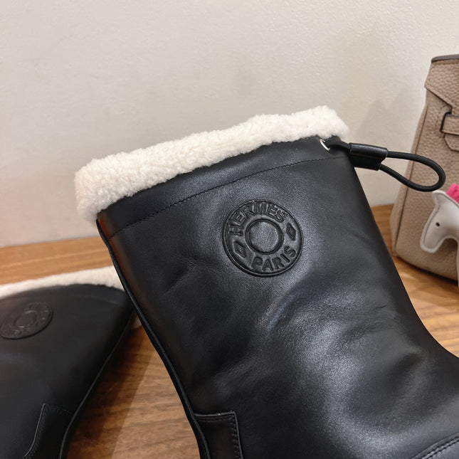 HM 26S SHEARLING DRAWSTRING BOOTS IN BLACK CALFSKIN