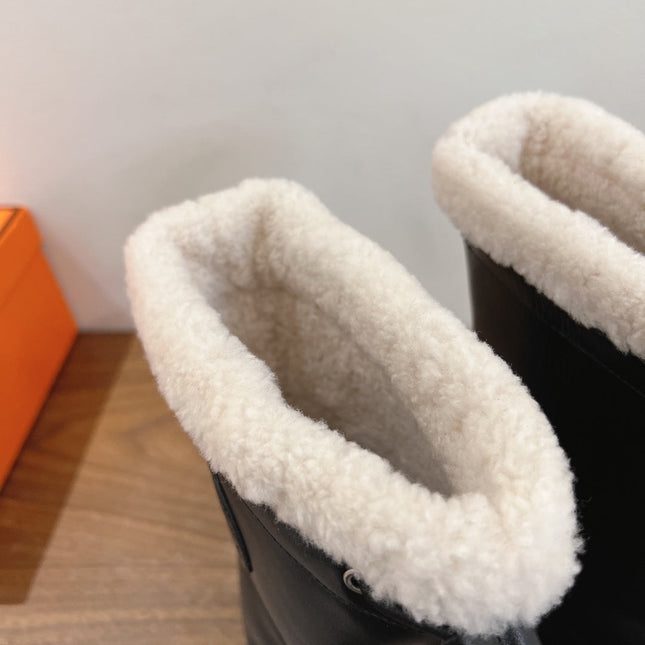 HM 26S SHEARLING DRAWSTRING BOOTS IN BLACK CALFSKIN