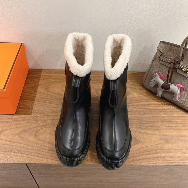 HM 26S SHEARLING DRAWSTRING BOOTS IN BLACK CALFSKIN