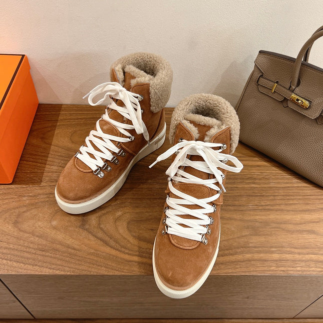 HM 26S SHEARLING HIKING BOOTS IN BROWN SUEDE